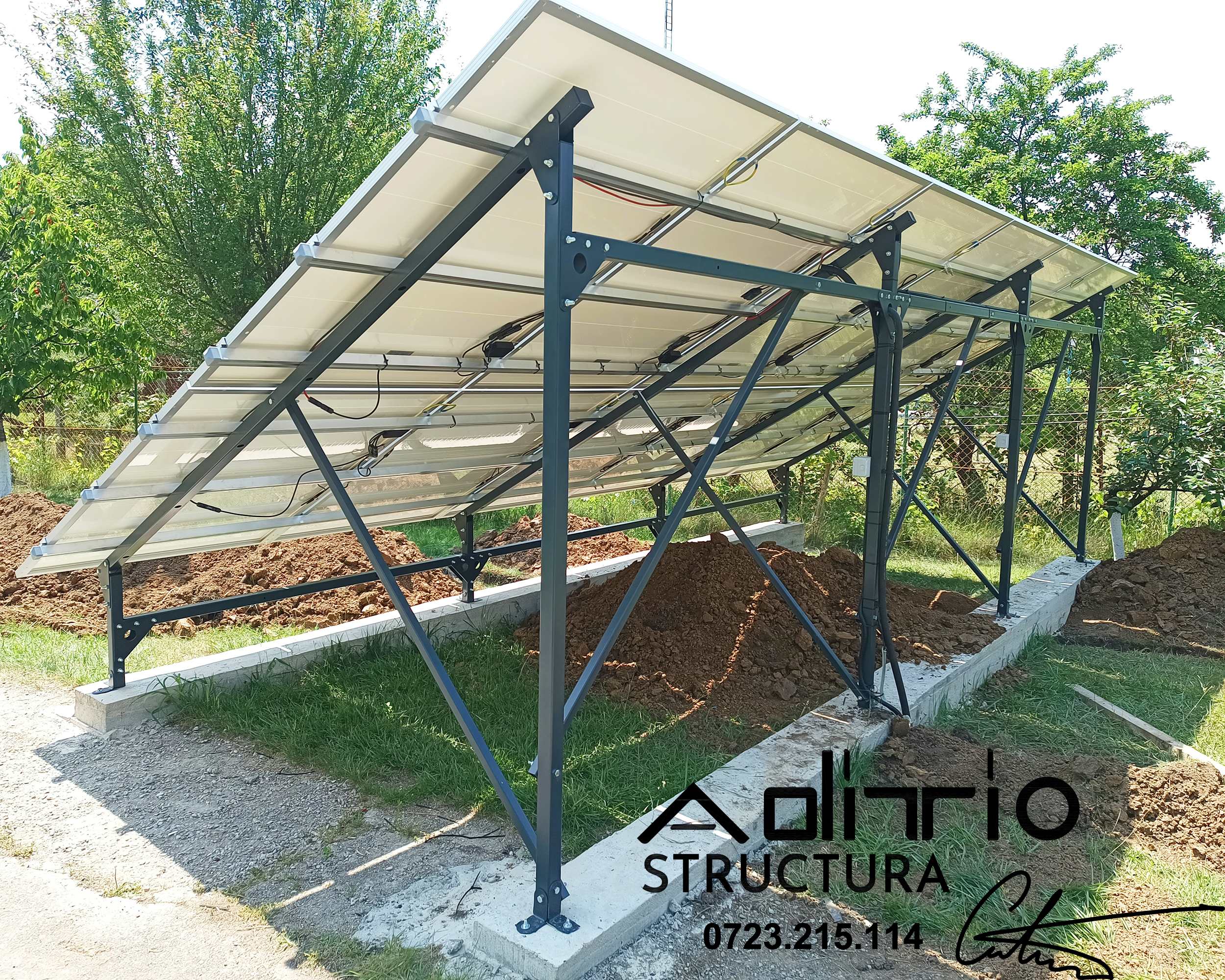 structura metalica la sol pentru panouri fotovoltaice-pe bordura de beton