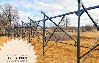 Structură metalică la sol pentru panouri fotovoltaice, montaj 100% la șurub